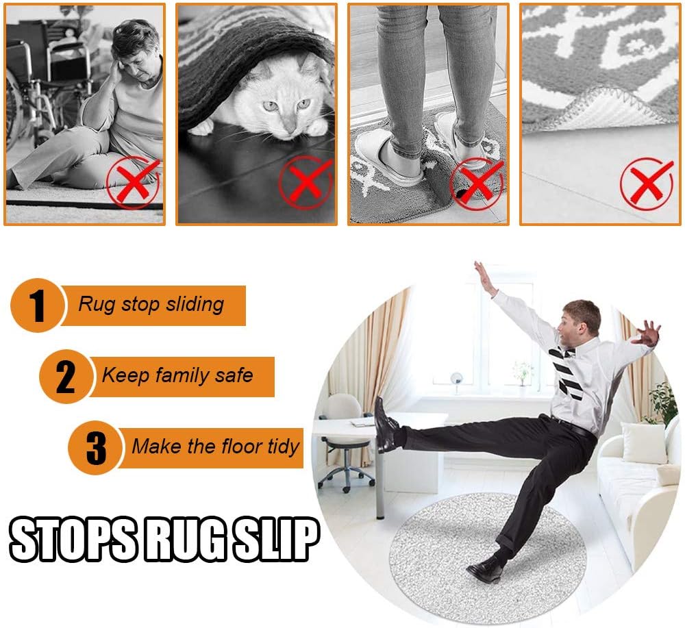 Skiennix Rug Grippers - Super Sticky Anti-Curling Carpet Tape | Non-Slip 8-Pack (Black)