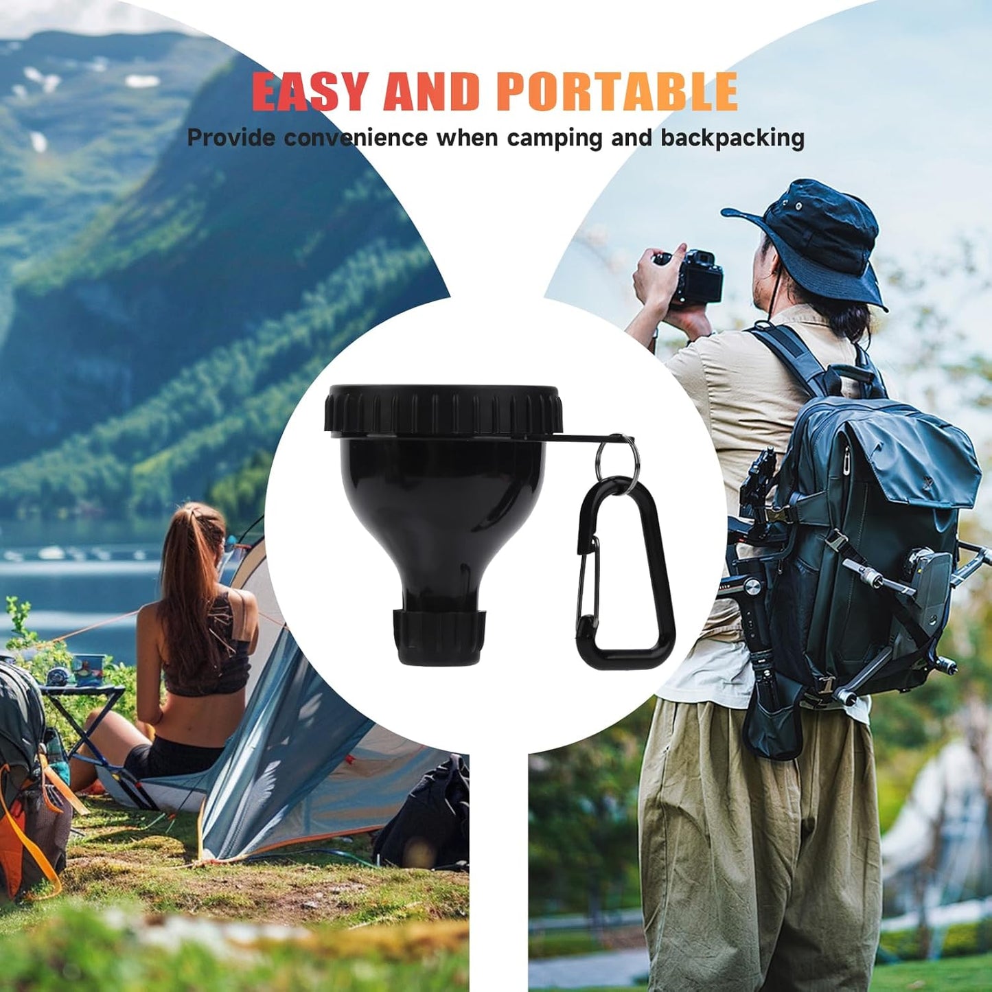 Skiennix Protein Powder Container - Convenient 50ml Funnel for Water Bottles & Shakers | 2-Pack (Black)