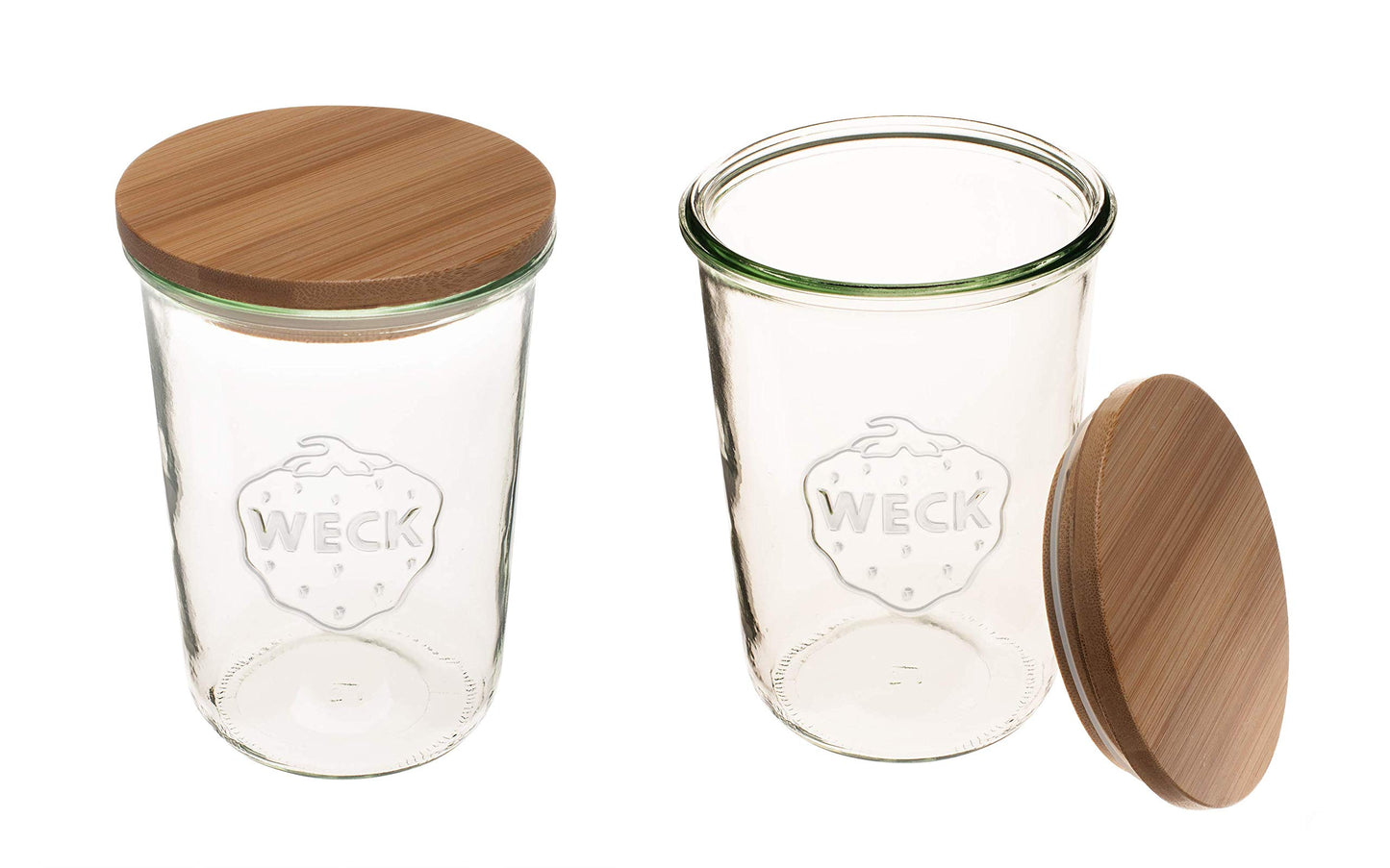 Weck Canning Jars 743-25.3 fl. oz Weck Mold Jars - Eco-Friendly Canning Jar - Storage for Food, Yogurt with Air Tight Seal and Lid - 3/4 Liter Tall Jars Set - Set of (2 Jars with Wooden Lids)