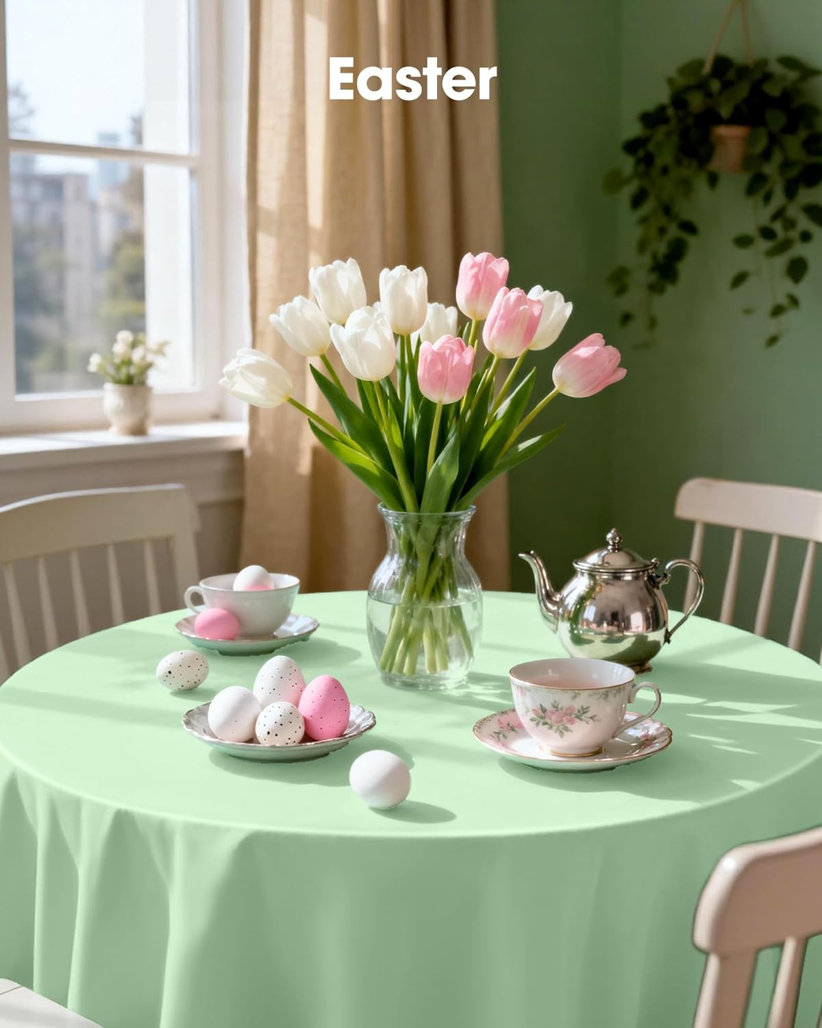 Pureegg Disposable 84'' Round Table Cloths - 10 Pack, Leakproof & Sturdy, Sage Green for Easter Parties