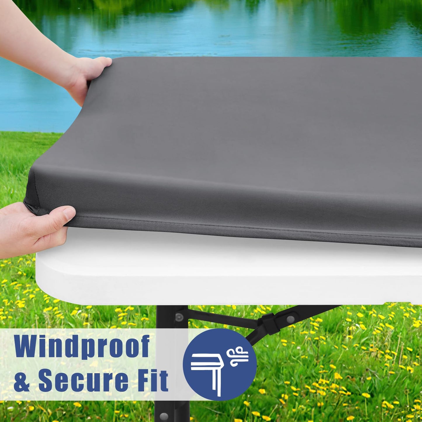 Moosfor Spandex 6 Foot Rectangle Table Cloth 2 Pack, Elastic Fitted Tablecloths for Picnic, Stretch Washable Patio Table Cover for Outdoor, Camping, Banquet and Parties (Grey, 30"x72")