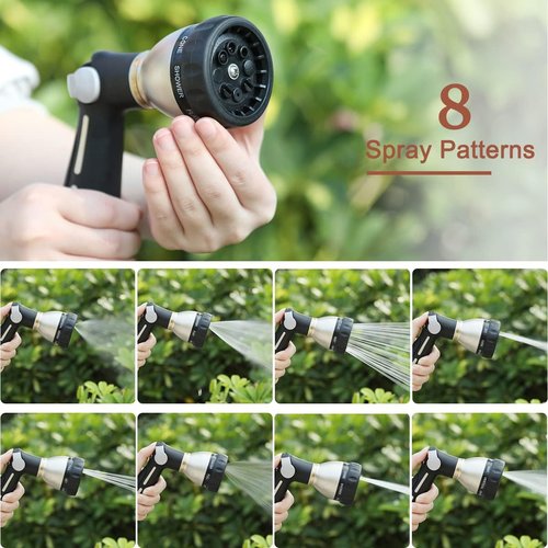 FANHAO Heavy Duty Metal Garden Hose Nozzle - 8 Spray Patterns with Thumb Control & On/Off Valve