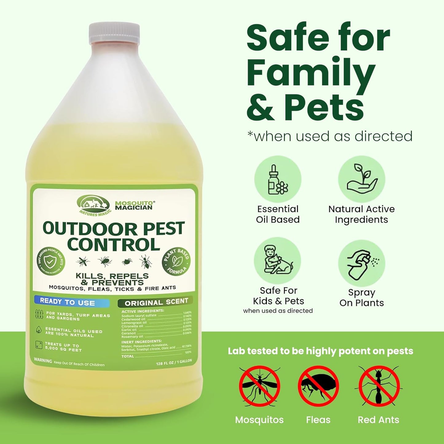 Mosquito Magician Liquid Solution - Effective Mosquito, Flea & Fire Ant Control - Safe for Pets & Lawns, 2 Gallon