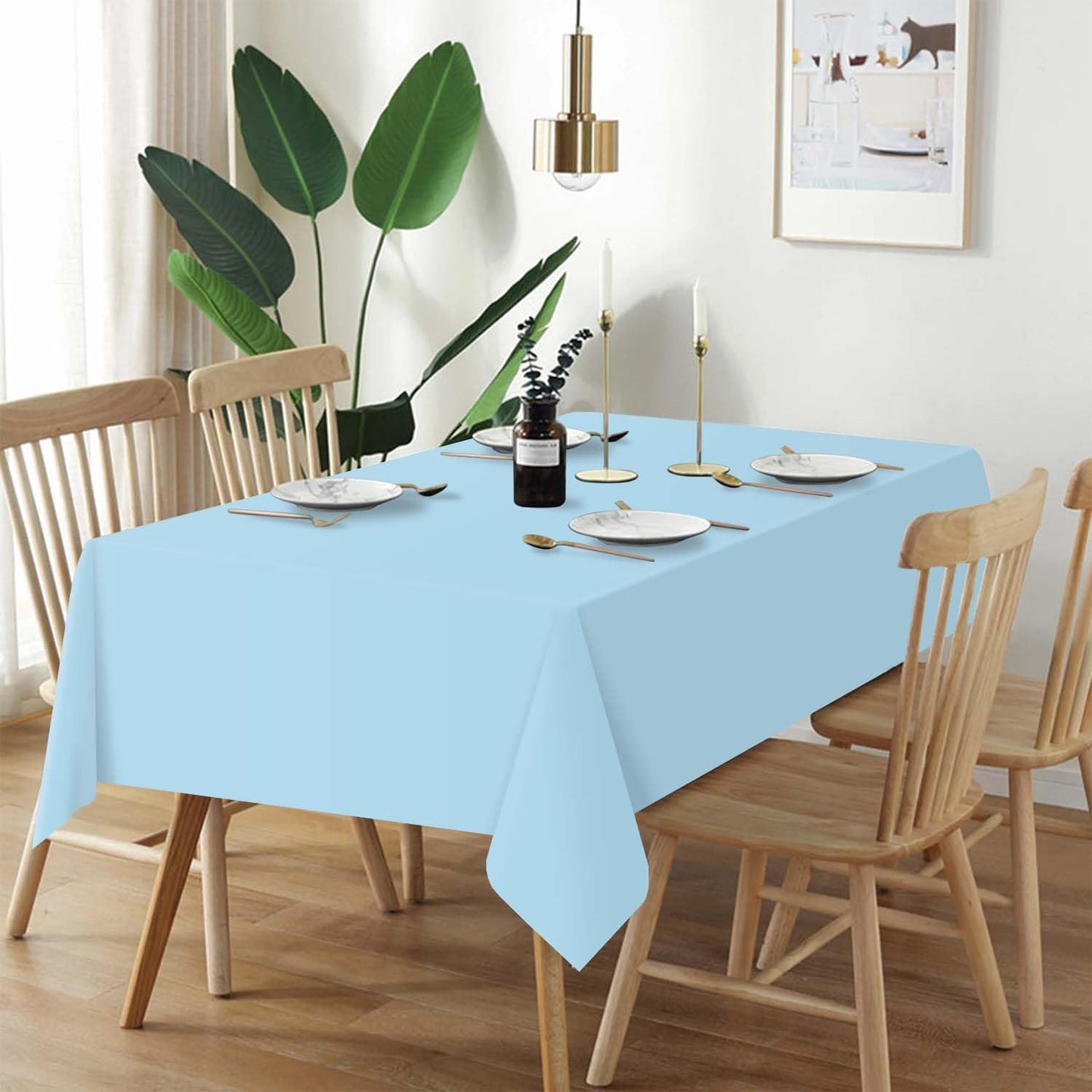 QIKSION Light Blue Plastic Table Cloth Disposable 12 Pack, 54 x 108 Inch Tablecloths for Baby Shower Birthday Party, Easter Decorations, Rectangle Table Cover