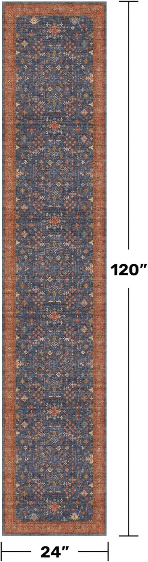 Hazo Haus Navy Blue Washable Hallway Runner Rug - 10 ft Non-Slip, Fade & Stain Resistant | Dark Boho Geometric Decor