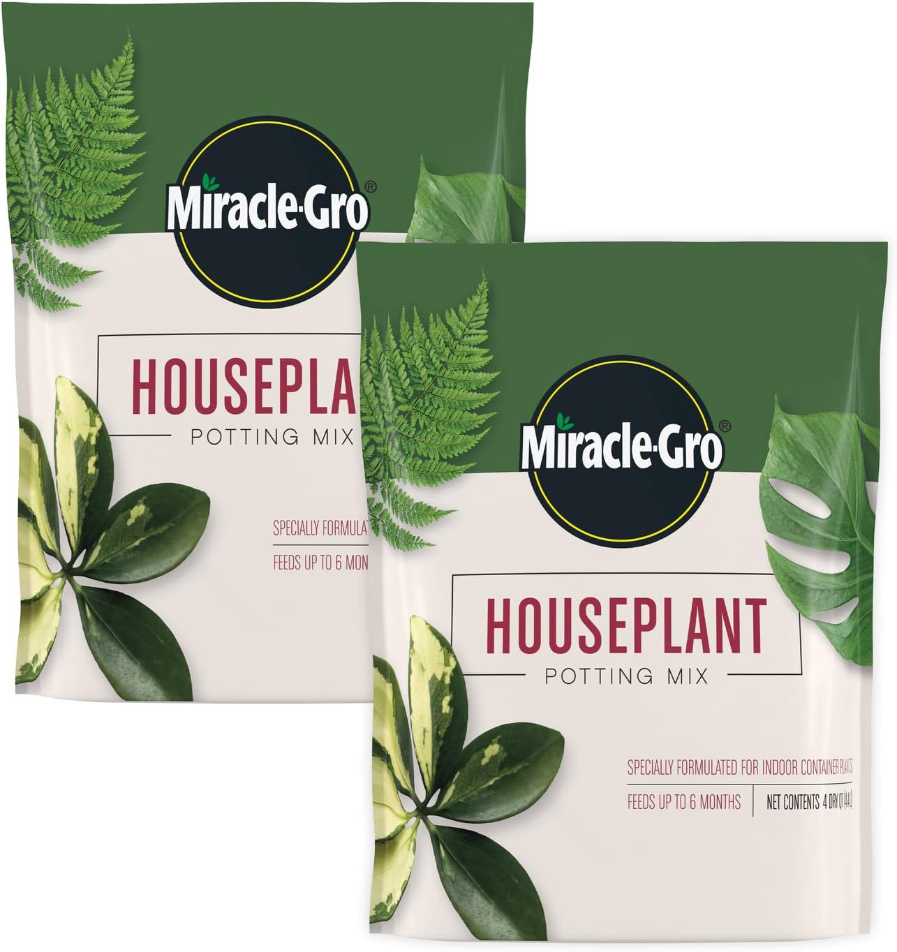 Miracle-Gro Houseplant Potting Mix - Fertilized Soil, Gnats Resistant - 4 Qt. (2-Pack)