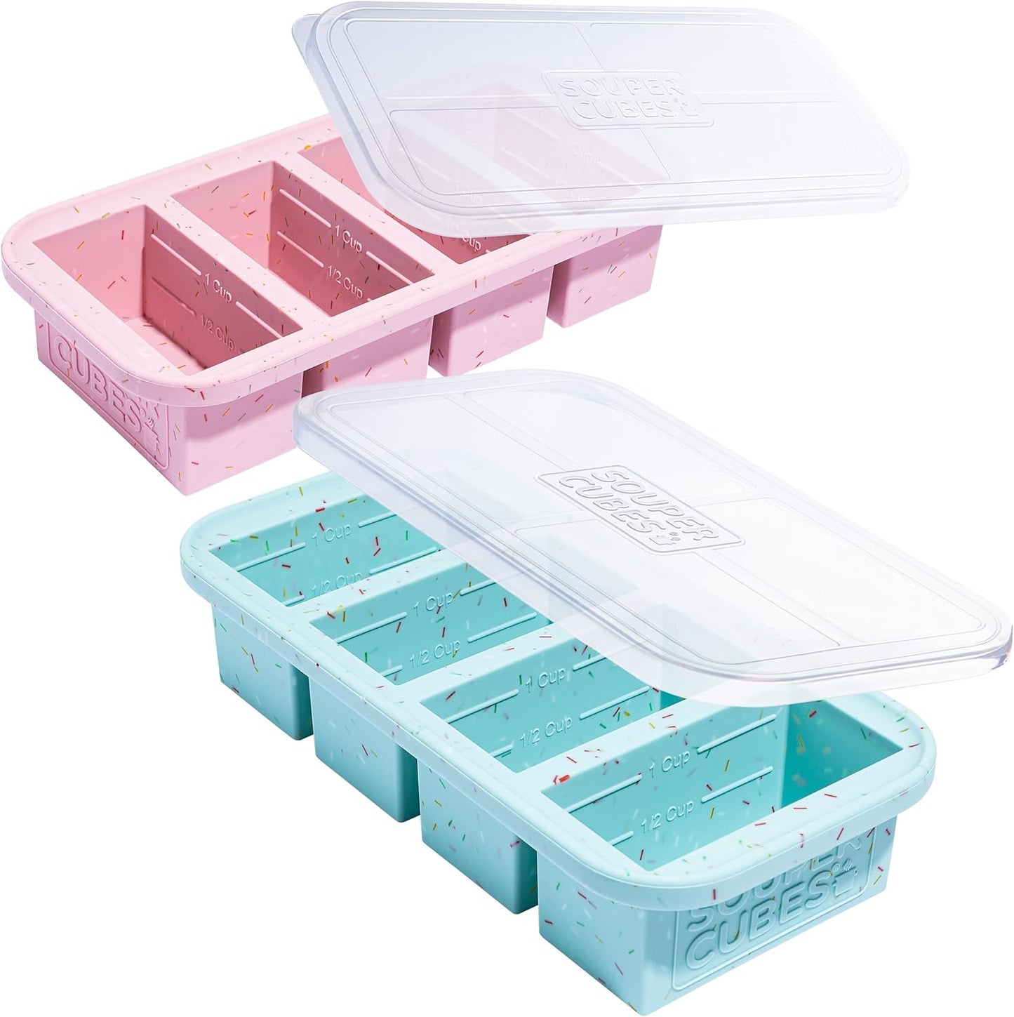 Souper Cubes 1 Cup Silicone Freezer Molds with Lids | Perfect for Freezing Broth & Meal Prep - 2-Pack