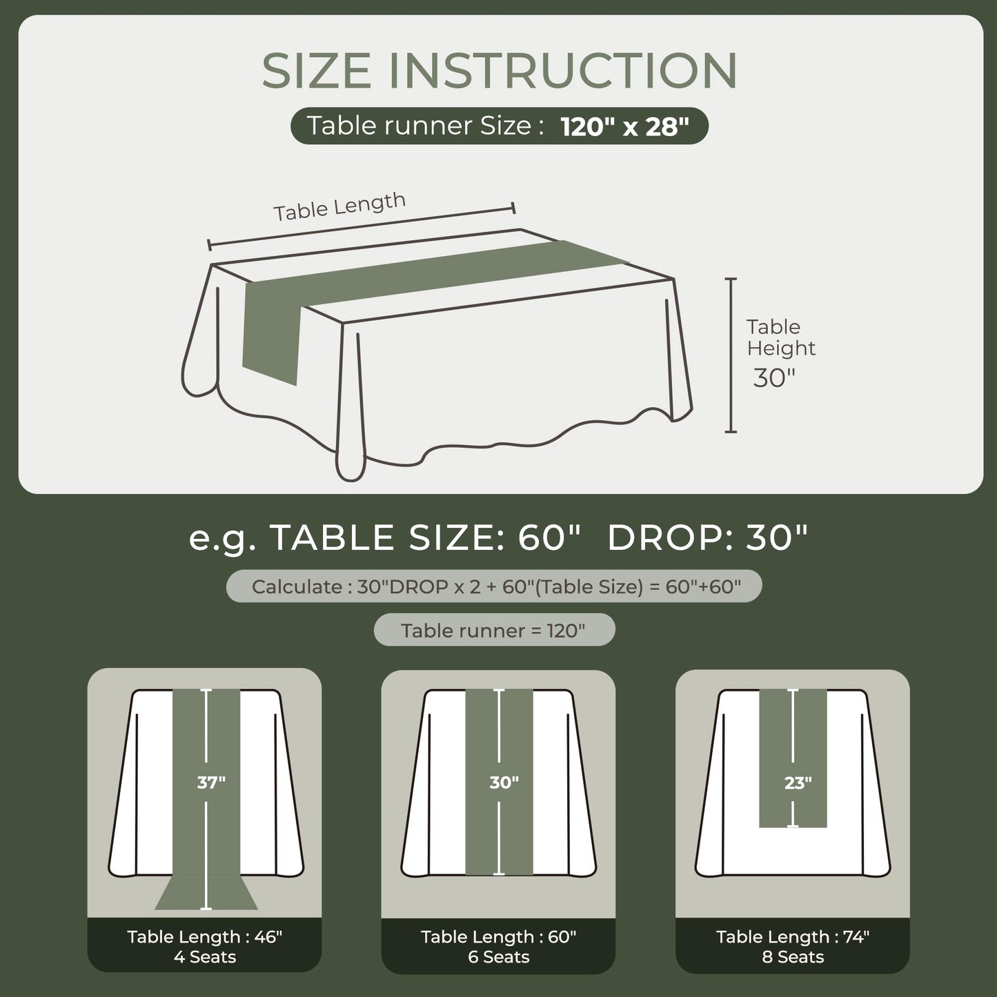 Leetaltree Dazzle Table Runner-Luxury Scarf Table Runner 120 Inch 10FT - Liquid Silk Shine, Elegant Gift Set with Card for Wedding, Christmas, Baby Shower,Holiday & Home Decor (Sage Green, 1 Pack)