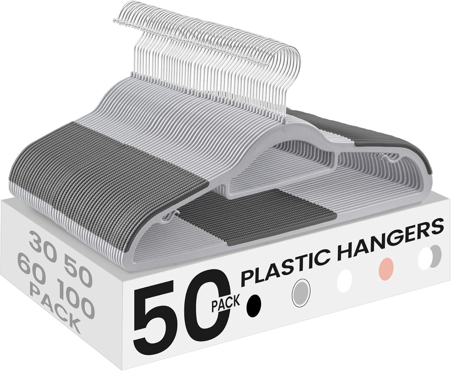 SONGMICS Space-Saving Plastic Coat Hangers - Non-Slip Design, 360° Swivel Hook, Light & Dark Gray | Pack of 50