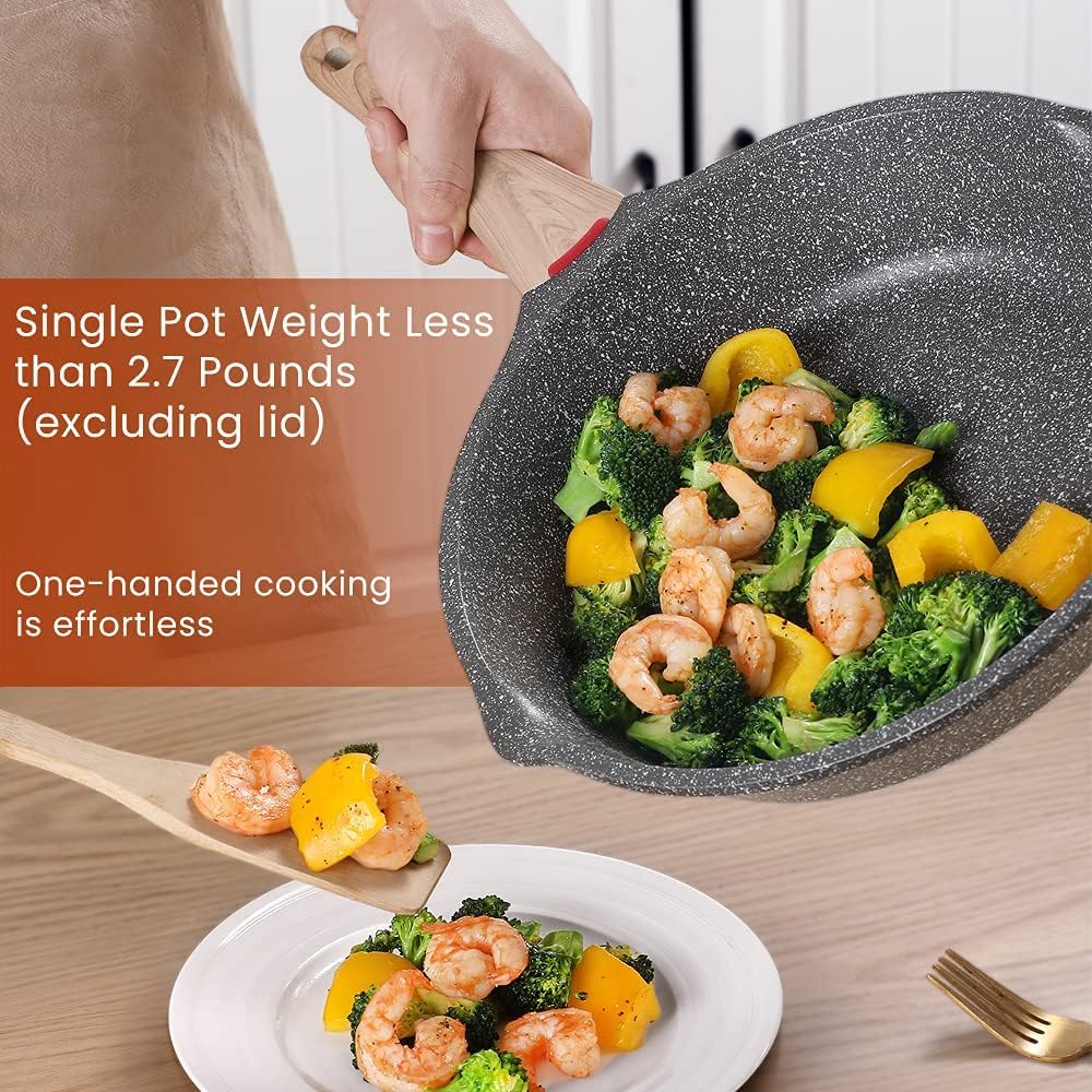 Starunder Nonstick Induction Frying Pan - Scratch-Resistant Swiss Granite Cookware Set, 8 Inch