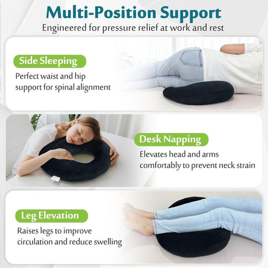 AOSSA Donut Pillow for Hemorrhoids & Tailbone Pain, Bed Sore Cushions for Butt, BBL Pillow After Surgery for Sleeping, Ergonomic Pressure Relief Seat Cushion for Sciatica, Postpartum (Black)