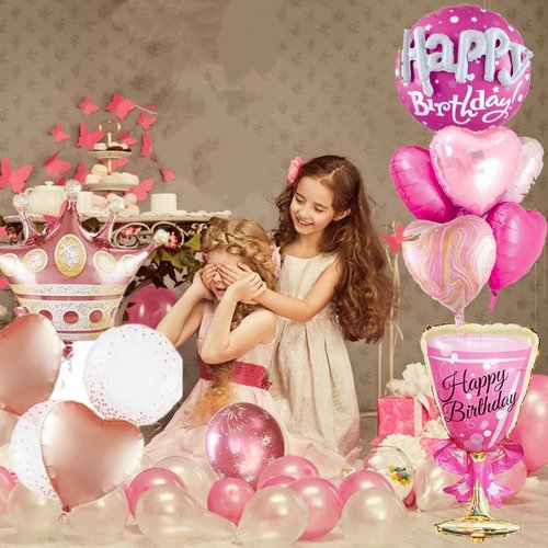 D Dywarm Rose Gold Crown Mylar Balloons And Pink Birthday Large Round Mylar Balloons Set For Birthday Decorations For Women