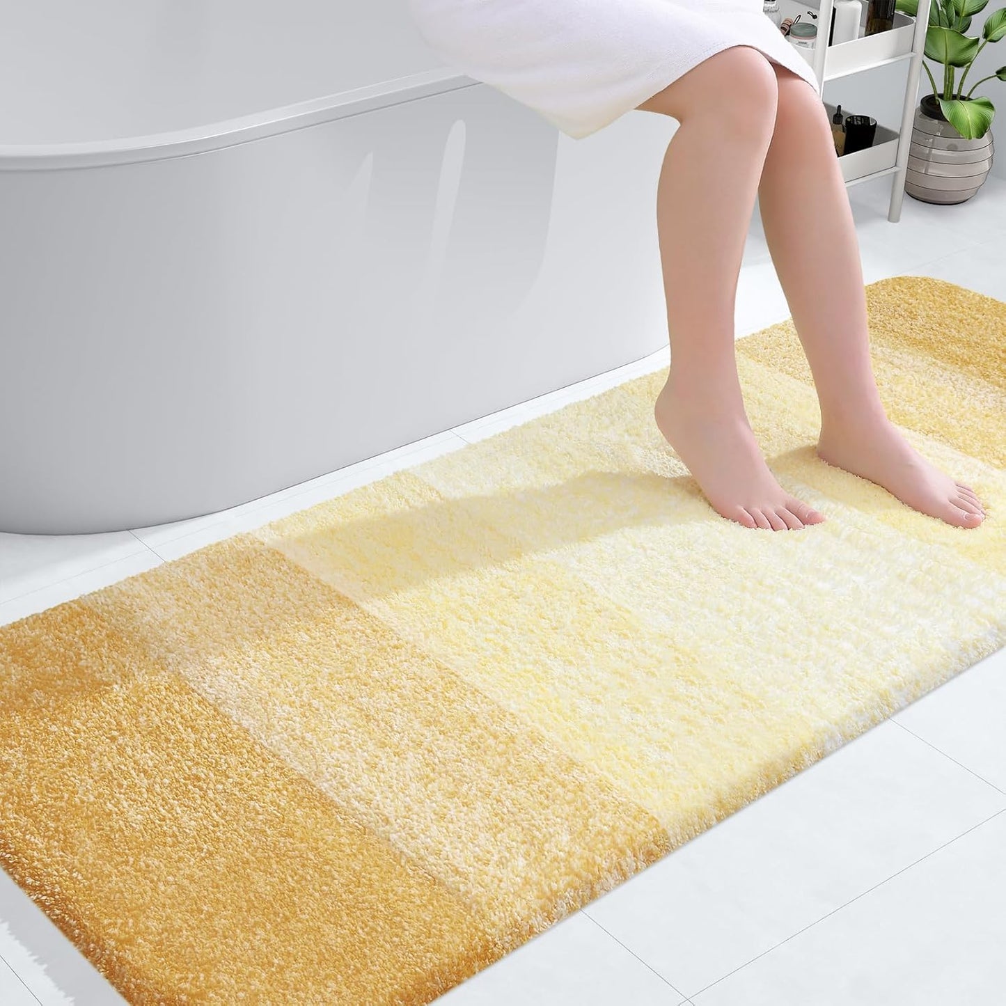 OLANLY Bathroom Runner Rug - Extra Soft Microfiber Mat | Quick Dry & Washable 59x24, Light Yellow