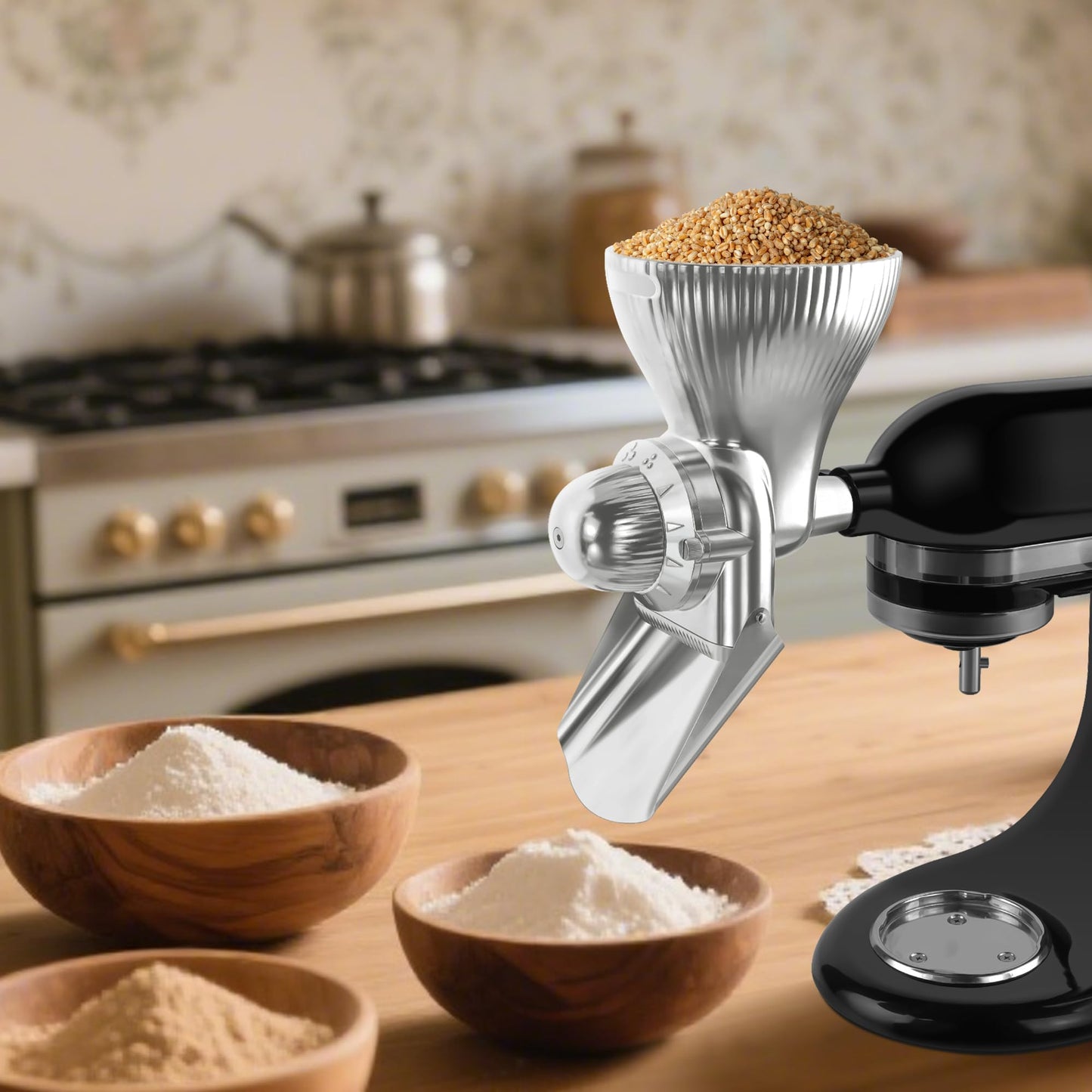 Grain Mill Attachment for KitchenAid Stand Mixer, All Metal 12 Levels Grain Grinder for Kitchen aid, Grain Mill for Flour, Wheat, Corn, Oats, Buckwheat, Millet, Low-Oil