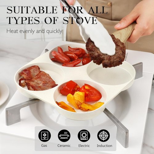 GiPP Nonstick Omelette Pan - 4-Cup Granite Skillet with Heat-Resistant Handle | PFOA Free, Easy to Clean, White