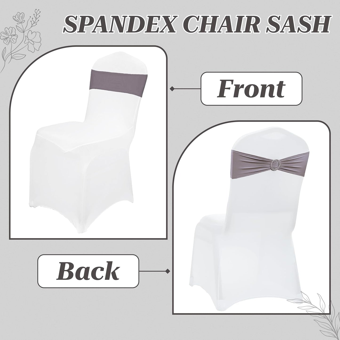 MDS Premium Spandex Chair Sashes - Stretchy Bow Covers with Buckle Slider | Universal Fit for Weddings & Events - Silver Gray