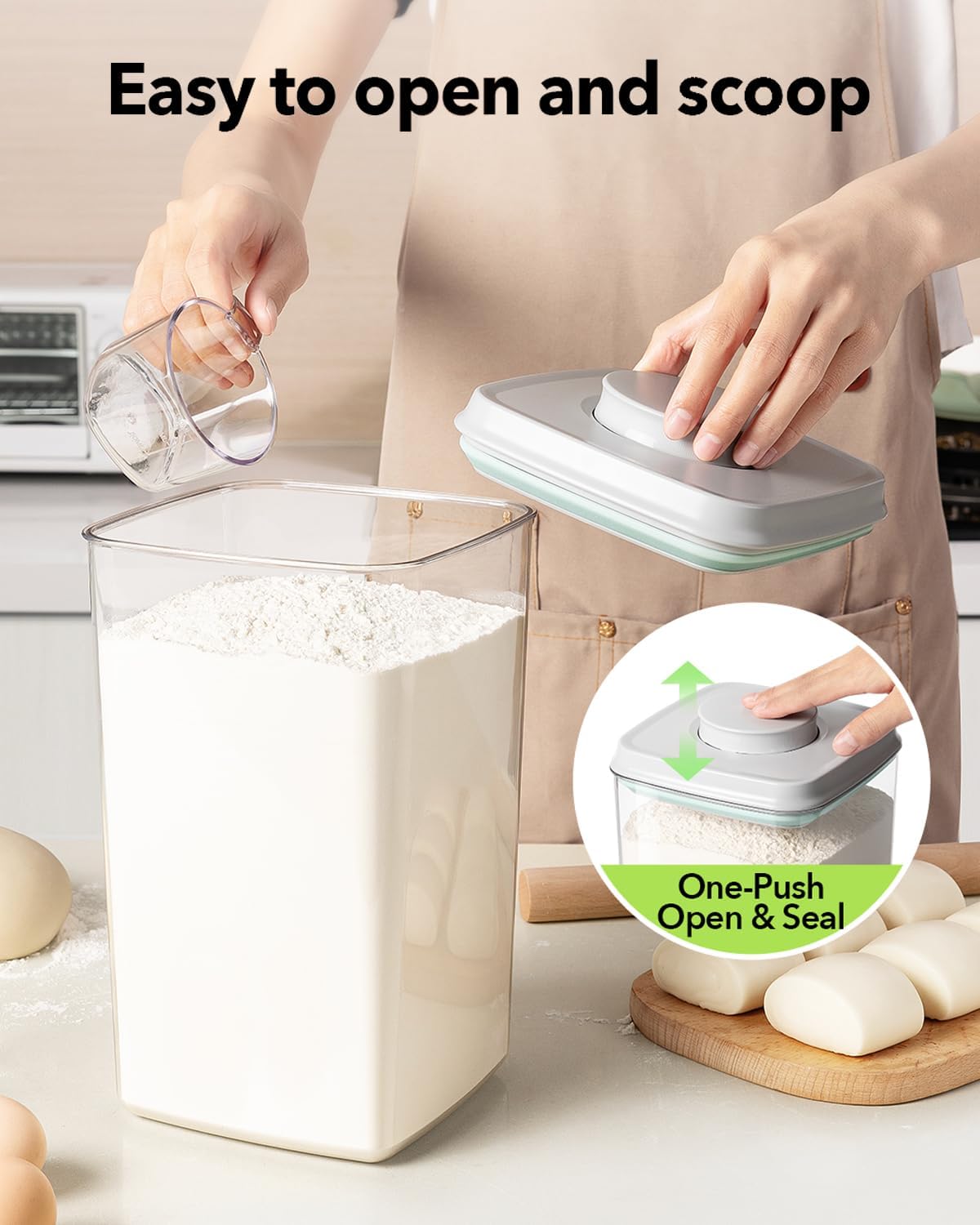 Ankou Airtight Food Storage Container - 4L BPA-Free Cereal, Rice, Flour & Snack Organizer | Stackable Design with Pop Lid & 130ml Scoop
