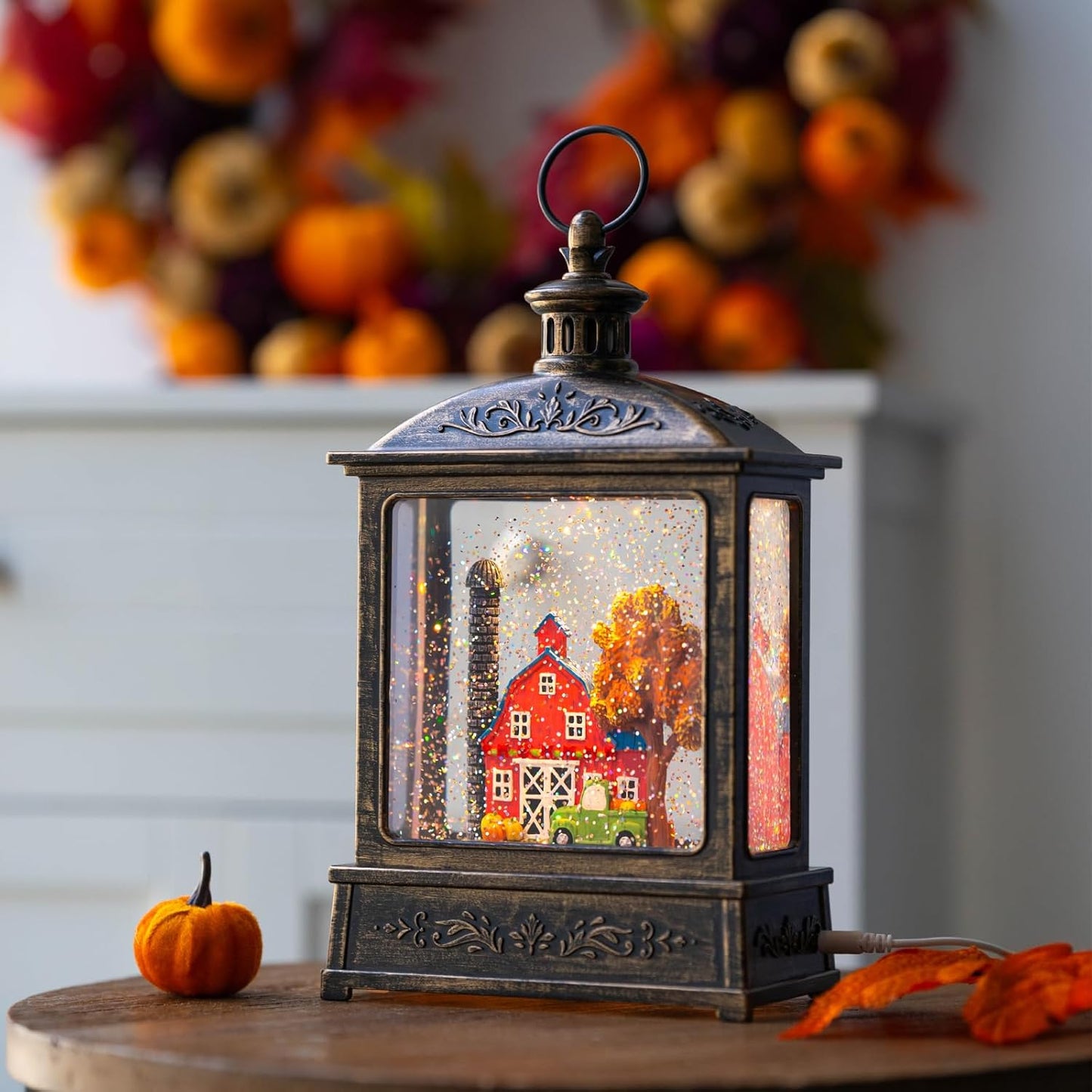 Skiennix 12.5'' Lighted Turkey Snow Globe | Thanksgiving Water Lantern with Glittering Effects