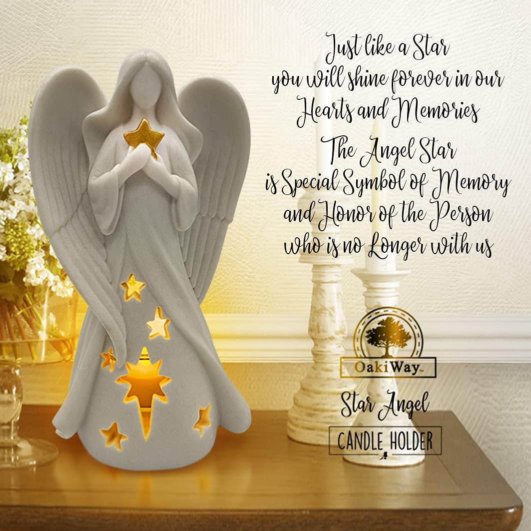 OakiWay Star Angel Tealight Candle Holder - Flickering LED for Memorial & Bereavement Decor