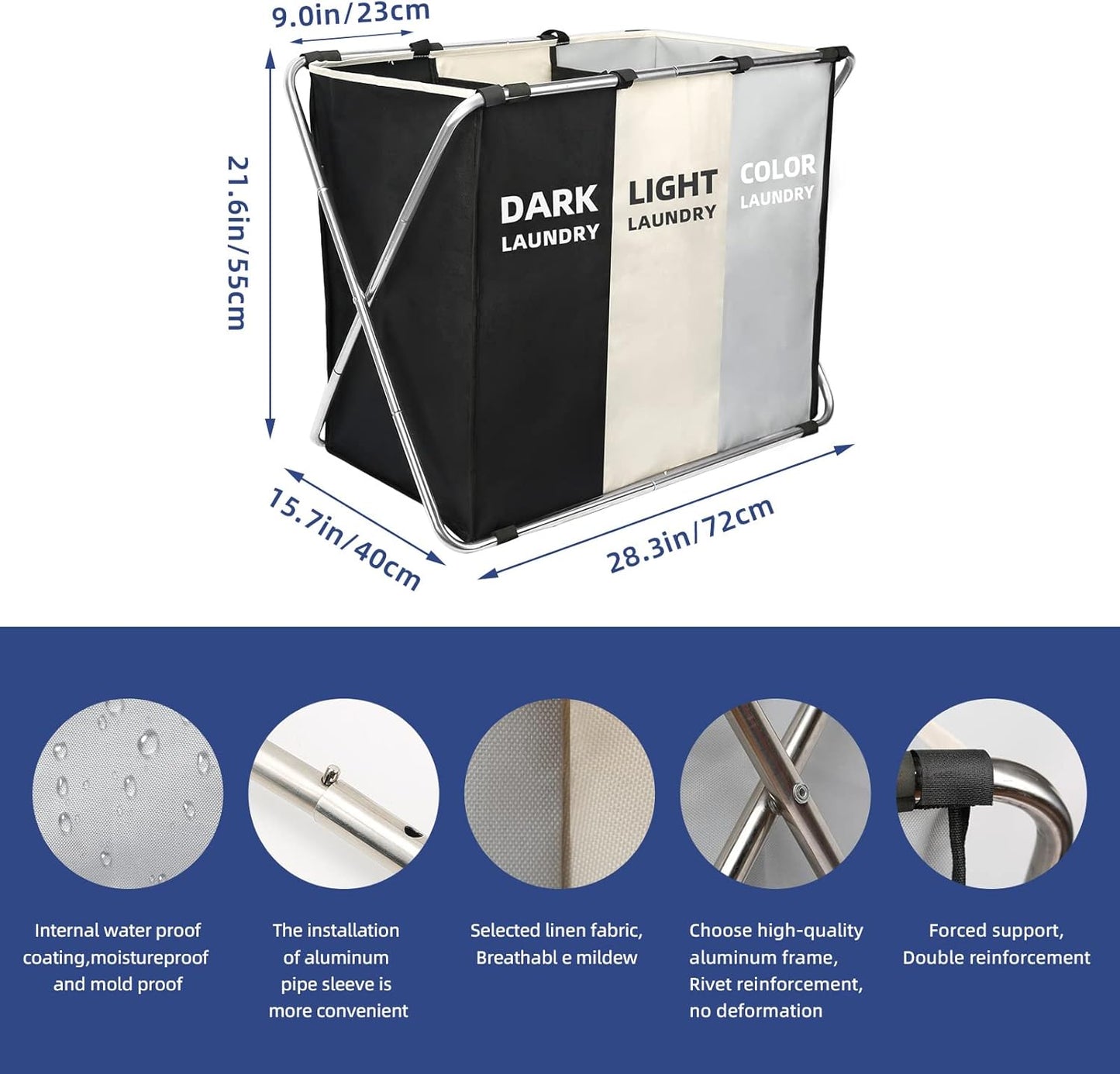 Skiennix 180L Large Laundry Basket - Collapsible Hamper with Handles for Dorm & Family Storage