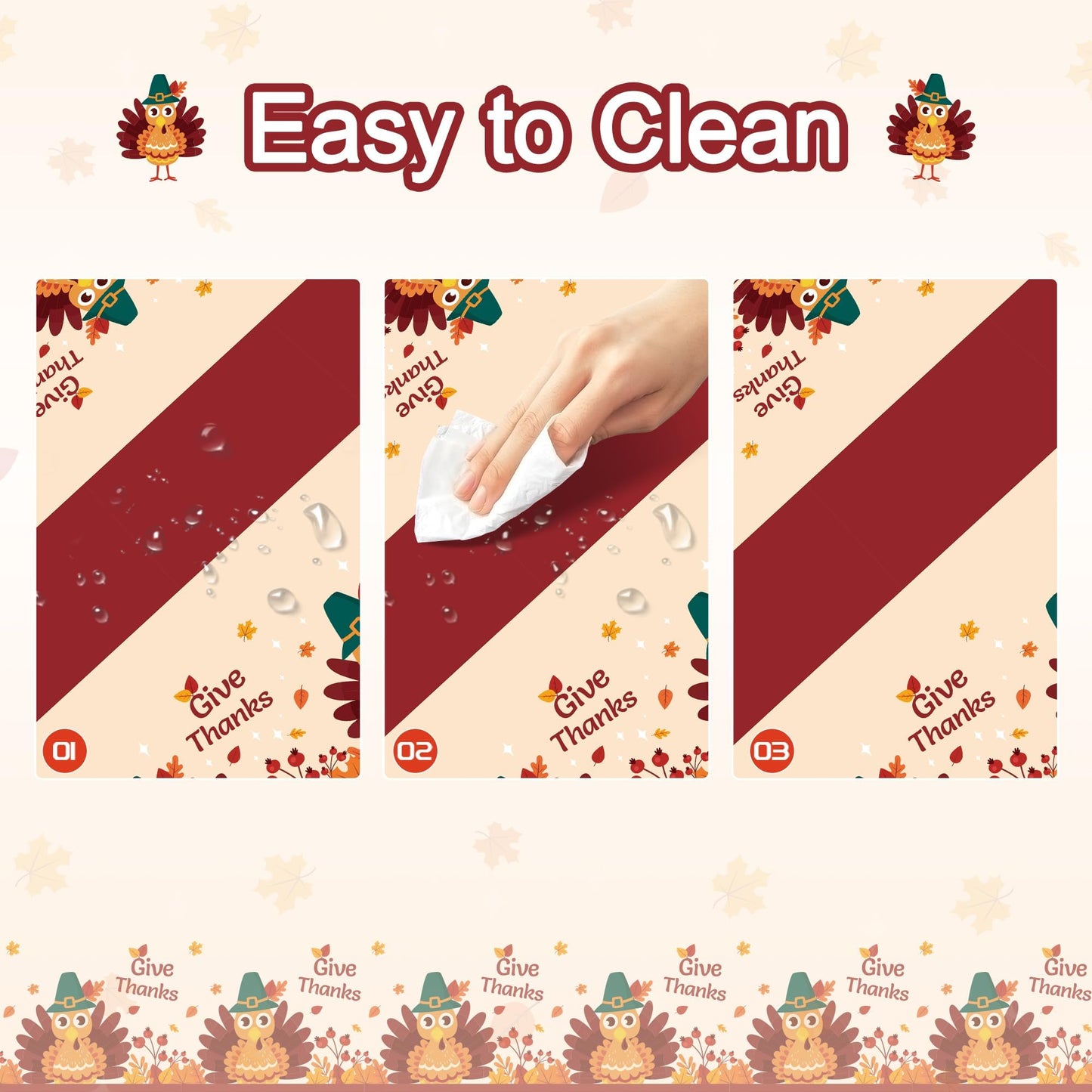 Thanksgiving Tablecloth,2 Pack Disposable Plastic Tablecloths for Rectangle Tables 54"x108",Thanksgiving Decorations,Turkey Table Cloths for Home,Dinner,Give Thanks Table Cover for Picnic,Birthday