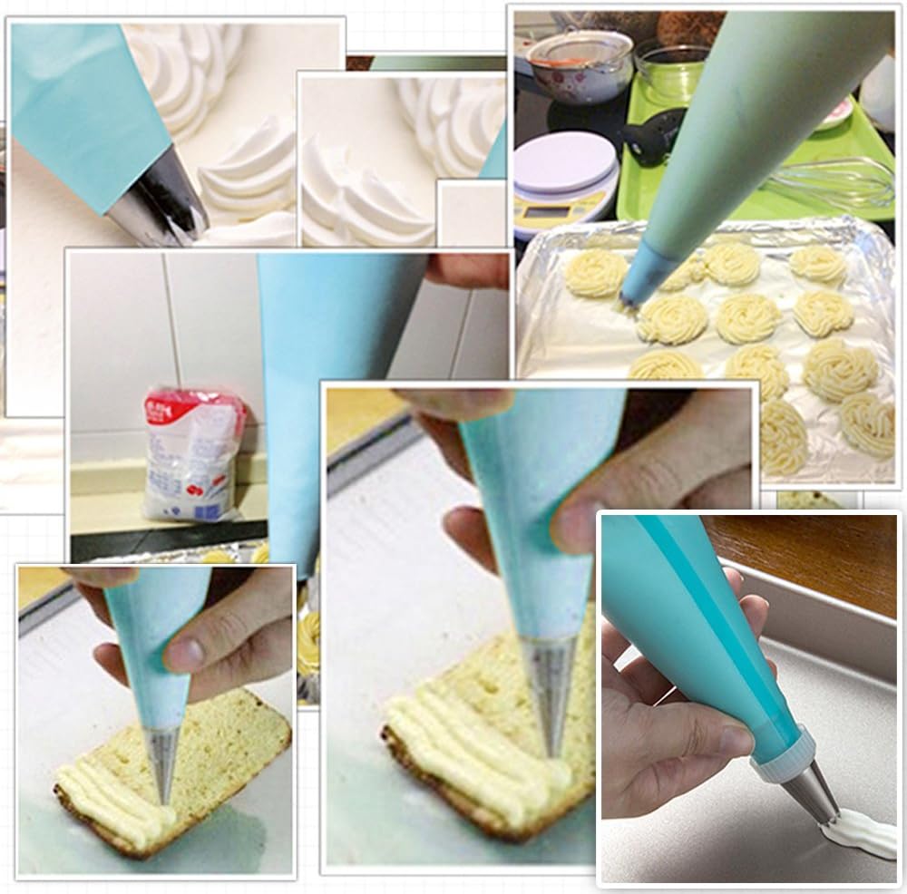 Weetiee Silicone Pastry Bags - Reusable Icing Piping Bags for Cake Decorating - 3 Sizes (12", 14", 16") - 6 Pack with Bonus Couplers
