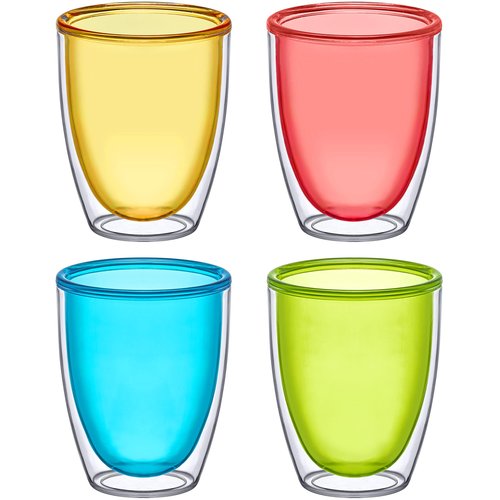 Amazing Abby - Andes - 14-Ounce Insulated Plastic Tumblers (Set of 4), Double-Wall Plastic Drinking Glasses, Mixed-Color Reusable Plastic Cups, BPA-Free, Shatter-Proof, Dishwasher-Safe