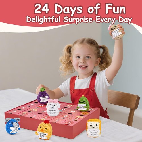 Advent Calendar 2025 - 24-Day Positive Crochet Animals Countdown | Handmade Emotional Support Toys for Kids & Adults