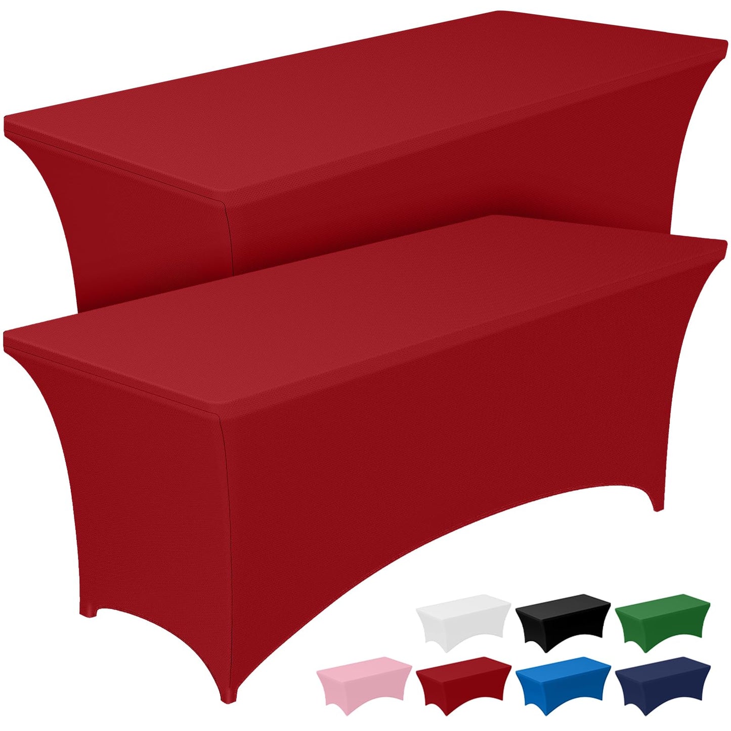 Pureegg Spandex Tablecloth 6ft - 2 Pack, Fitted and Tight Cloth for Rectangle Table, Wrinkle-Free and Stretch Table Cover for Party, Wedding, Banquet and Birthday, Red