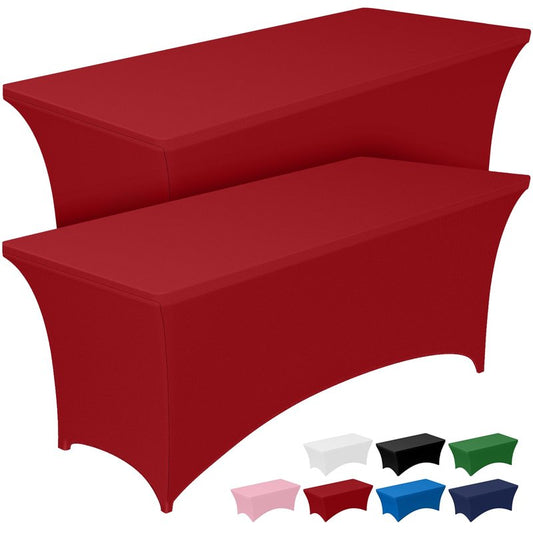 Pureegg Spandex Tablecloth 6ft - 2 Pack, Fitted and Tight Cloth for Rectangle Table, Wrinkle-Free and Stretch Table Cover for Party, Wedding, Banquet and Birthday, Red