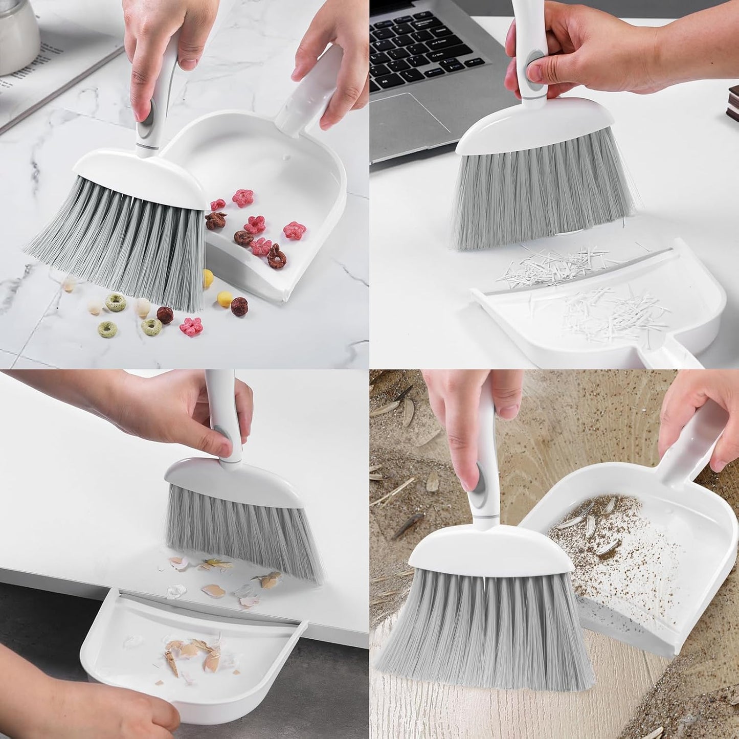 NACENA Mini Dust Pan and Brush Set - Compact Cleaning Tool for Home, Drawers, and Sofas | White & Gray