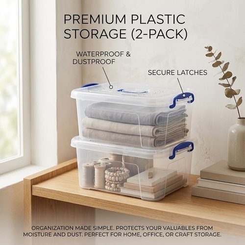 Clear Storage Bins by Sterilite - 9 Quart Stackable Plastic Boxes with Lids | 2 Pack