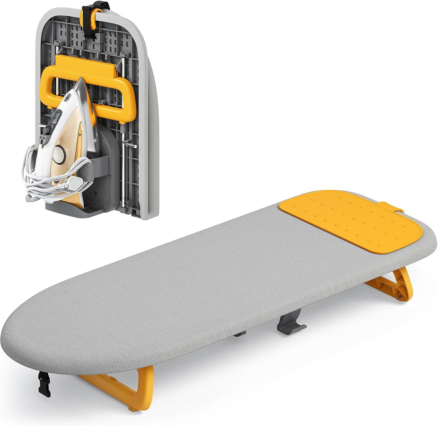 KINGBOARD Mini Ironing Board - Foldable Tabletop Design with Iron Holder | Compact 12x32 Grey for Easy Travel & Dorm Storage