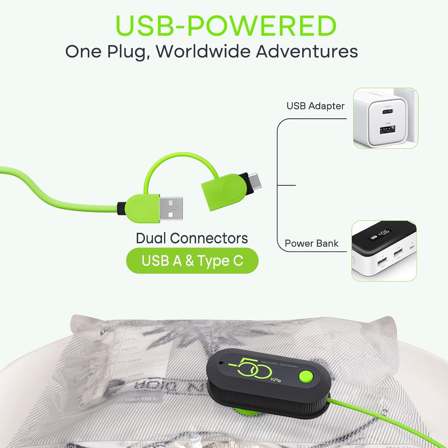 Vacbird Vacuum Bags - Travel Compression Packing with USB Electric Pump | 15 Pack Carry-On Size for Clothes