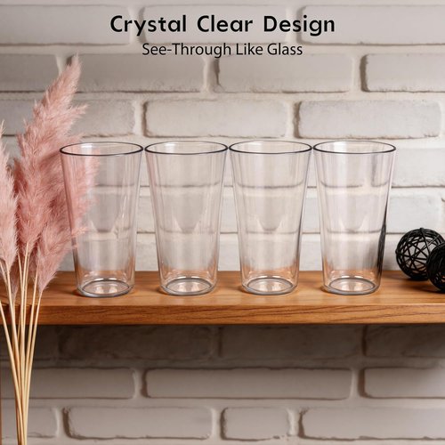 Freshmage Unbreakable Drinking Glasses - 20oz BPA-Free Shatter-Proof Tumblers | Set of 8, Clear, Stackable
