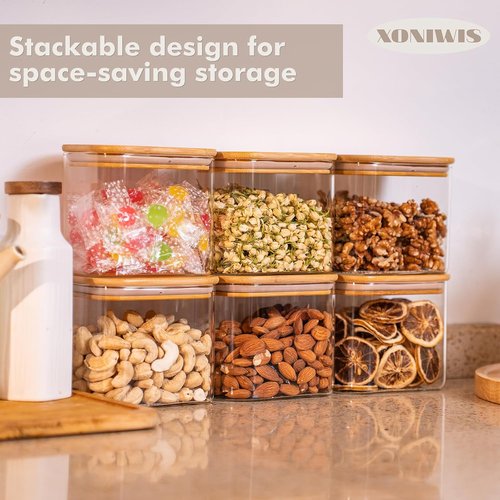 26oz Glass Pantry Containers by [Brand Name] - 6PCS Clear Storage Jars with Lids for Spices, Tea, and More