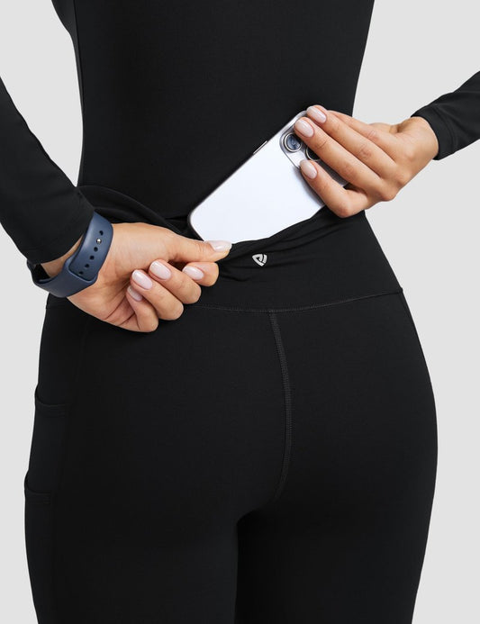 POPVIOLET Womens High Waisted Scrub Leggings 25" - 5 Pockets Drawstring Yoga Scrub Pants Medical Bottoms Stretch Soft Black Small