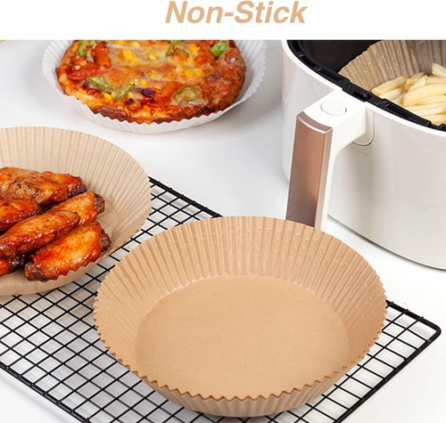 Ailun Air Fryer Paper Liners - 100PCS Non-Stick Parchment Paper | 6.5 Inch, Oil Resistant & Disposable