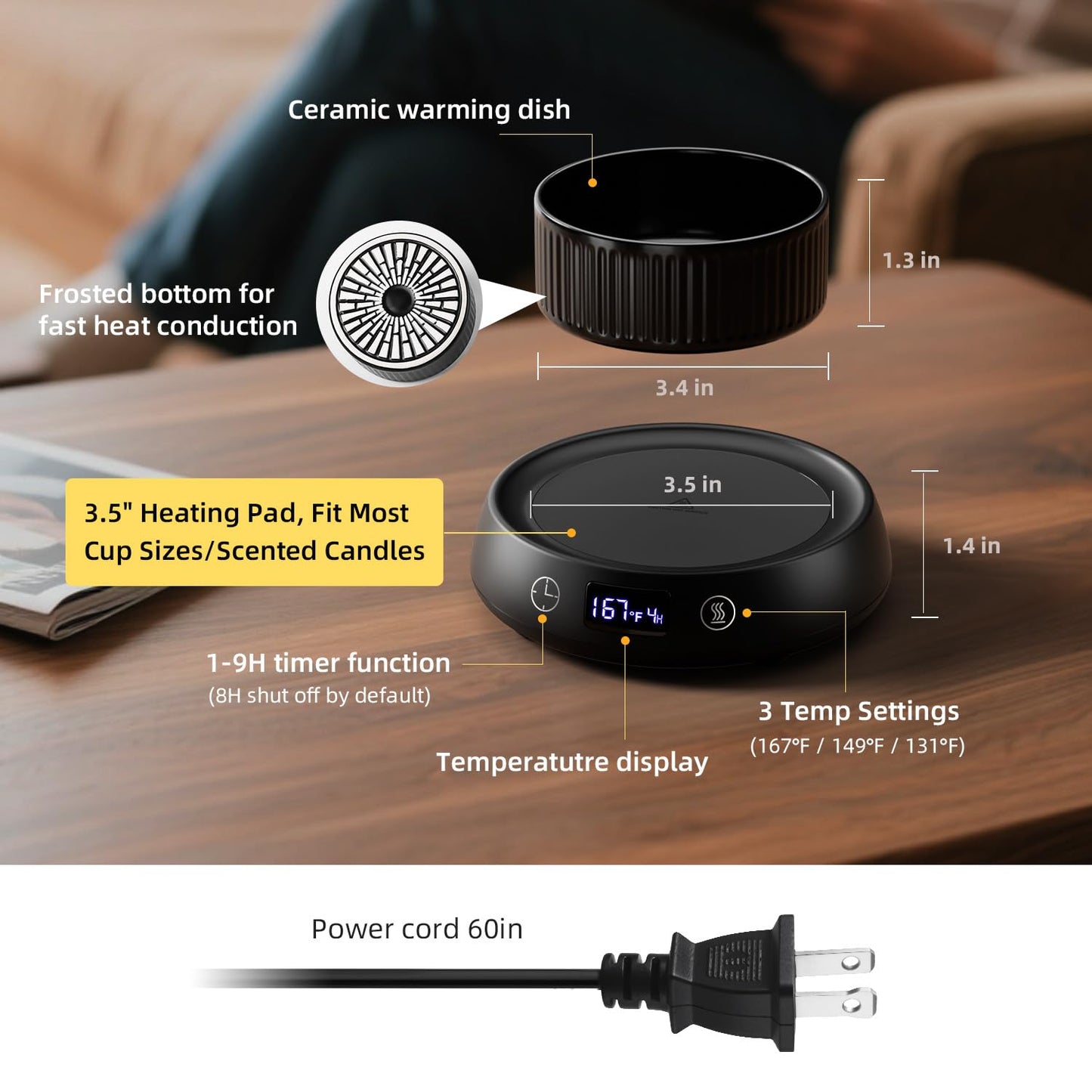 Mug Warmer for Desk, Electric Coffee Cup Warmer 8H Auto Shut Off Candle Warmer for Home Office, Smart Tea Beverage Coffee Warmer with 3 Temperature Setting, Wax Melt Warmer Scented Oil Wax Cube Melter