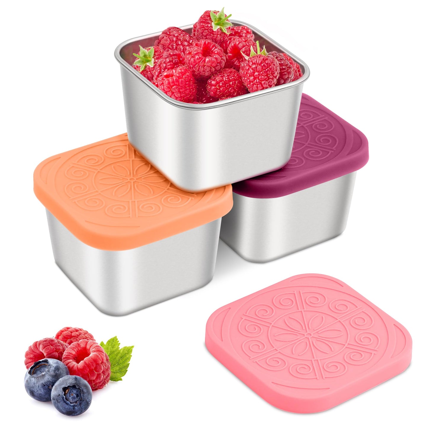 Qukaka Stainless Steel Snack Containers for Kids,7.2oz Easy Open Leak Proof Reusable Snack Box Container with Lids,Small Lunch Containers for Meal Prep,School,Picnic and Travel-3Pack