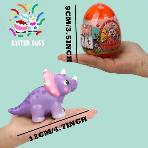 BEIGUO 6 Pack Jumbo Easter Eggs Filled with Dinosaur Slow Rising Squeeze Toys for Kids Boys Girls,Easter Basket Stuffers,Party Favors,Egg Hunts