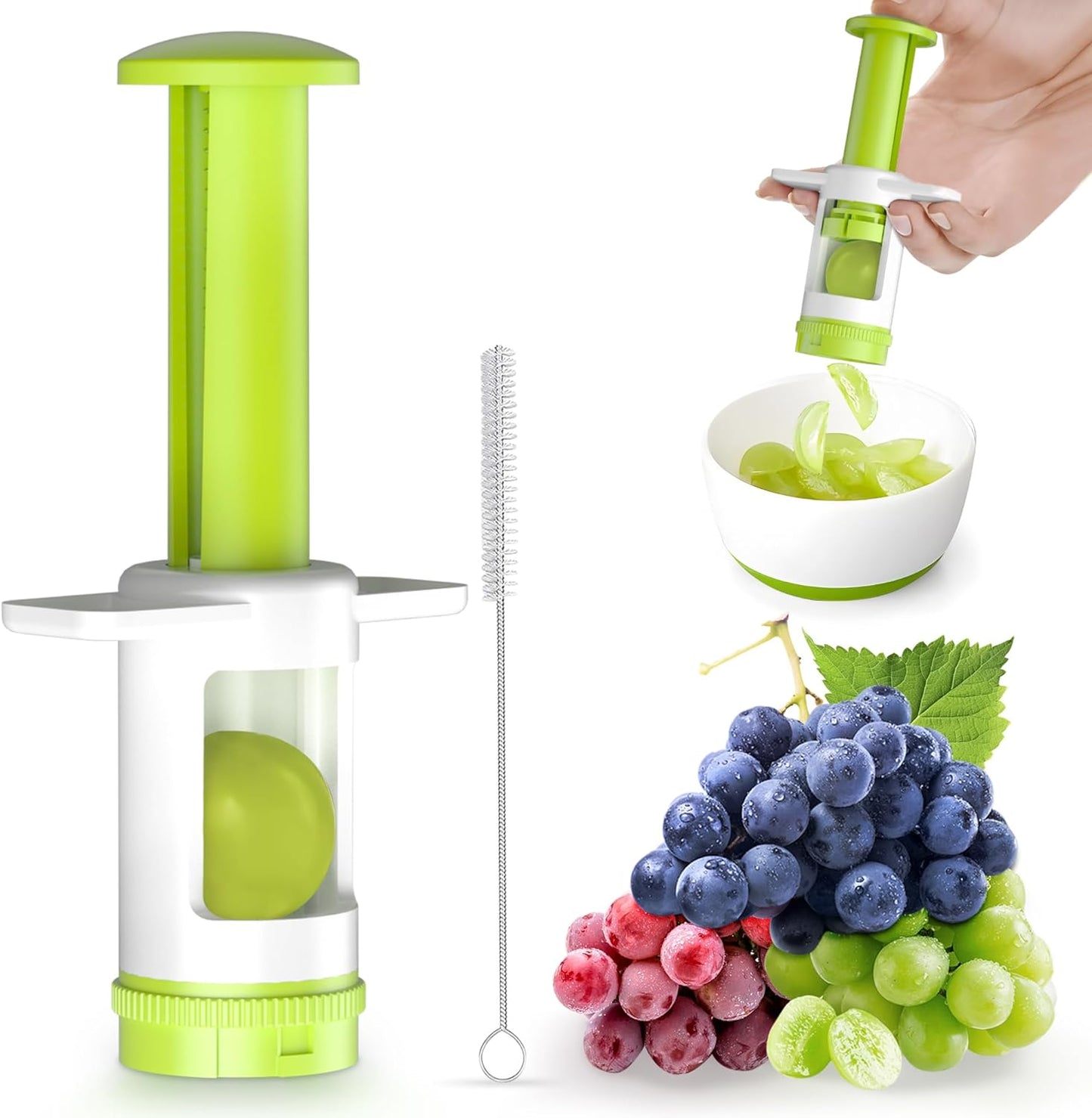 Skiennix Grapes Cutter for Toddlers - Safe Fruit & Veggie Slicer with Green CrossBlade Container