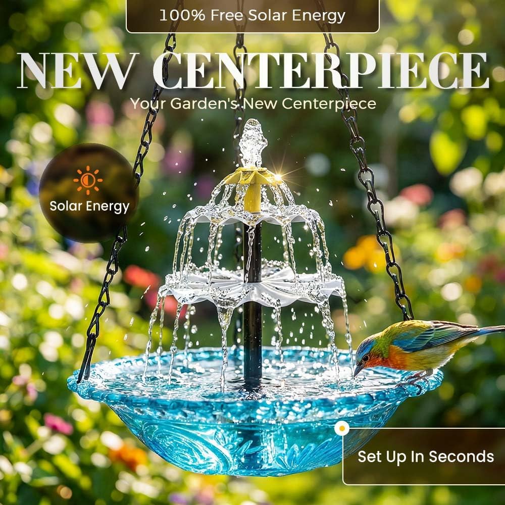 Solar Cascade Bird Bath Fountain - Solar-Powered Outdoor Water Feature for Garden & Patio (Blue)