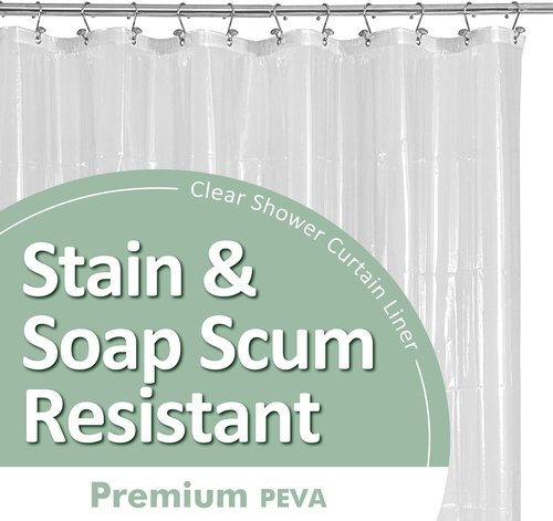 Barossa Design Shower Liner - Premium Clear PEVA Curtain with Rustproof Grommets & 3 Magnets, Waterproof Standard Size