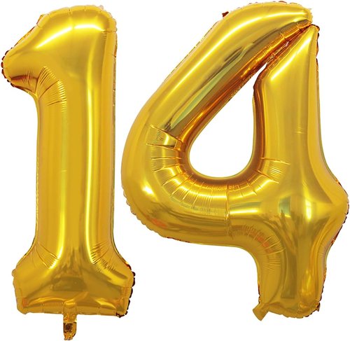 GOER Jumbo 14 Inch Balloons - Gold Foil Helium Decorations for 14th Birthday Party