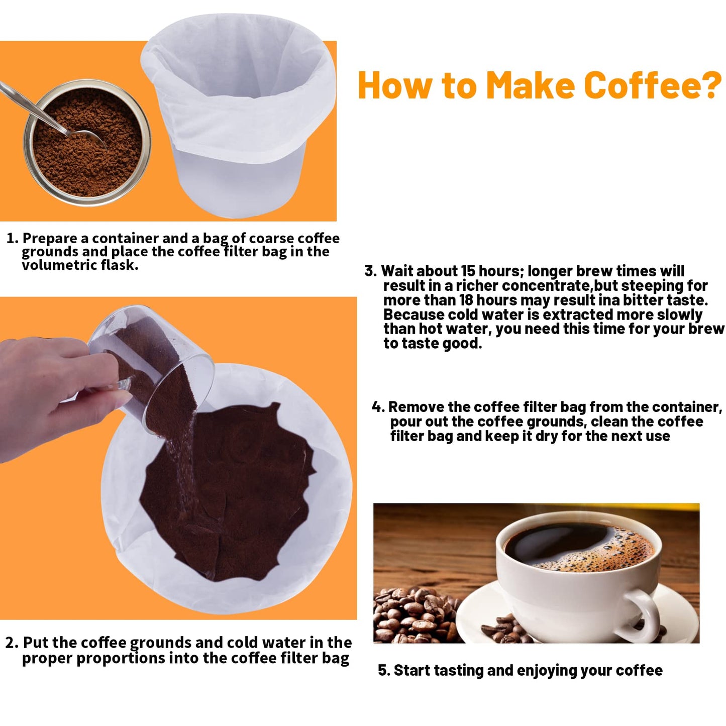 100 Pack Cold Brew Coffee Filters, 20" X 20" Commercial Cold Brew Filters, Filter Bag for Brew Up To 5 LBS Coffee, 5 Gallon Coffee Filter