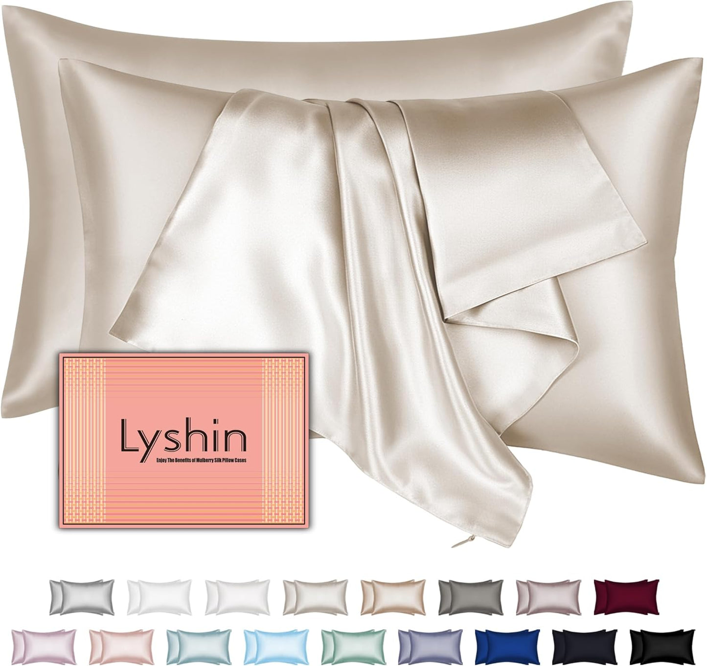 Skiennix Silk Pillowcases - King Size 2-Pack with Hidden Zipper | Mulberry Silk for Hair & Skin - Beige