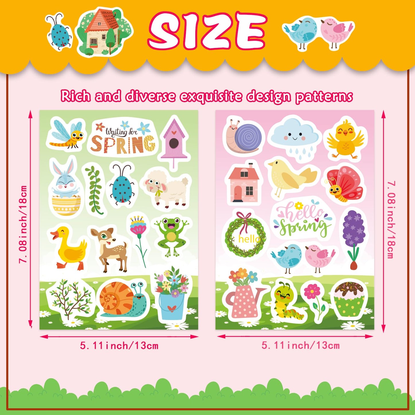 24 Sheets Spring Stickers for Kids, 366 PCS Spring Flowers Stickers for Cards Envelopes Butterfly Bug Animal Nature Sticker School Classroom Teachers Rewards Party Favors