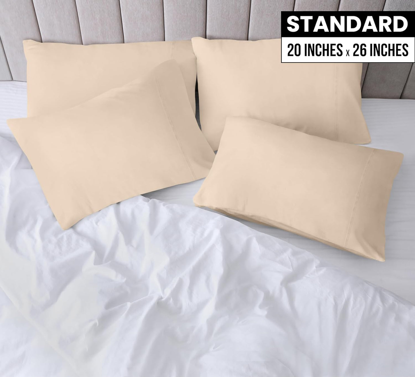 Utopia Bedding Standard Pillow Cases - Soft Brushed Microfiber - 4 Pack, Fade Resistant | 20 X 26 Inches, Beige