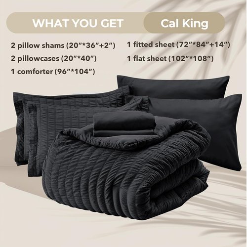 HYMOKEGE California King Comforter Set - Luxurious 7-Piece Seersucker Bedding for All Seasons